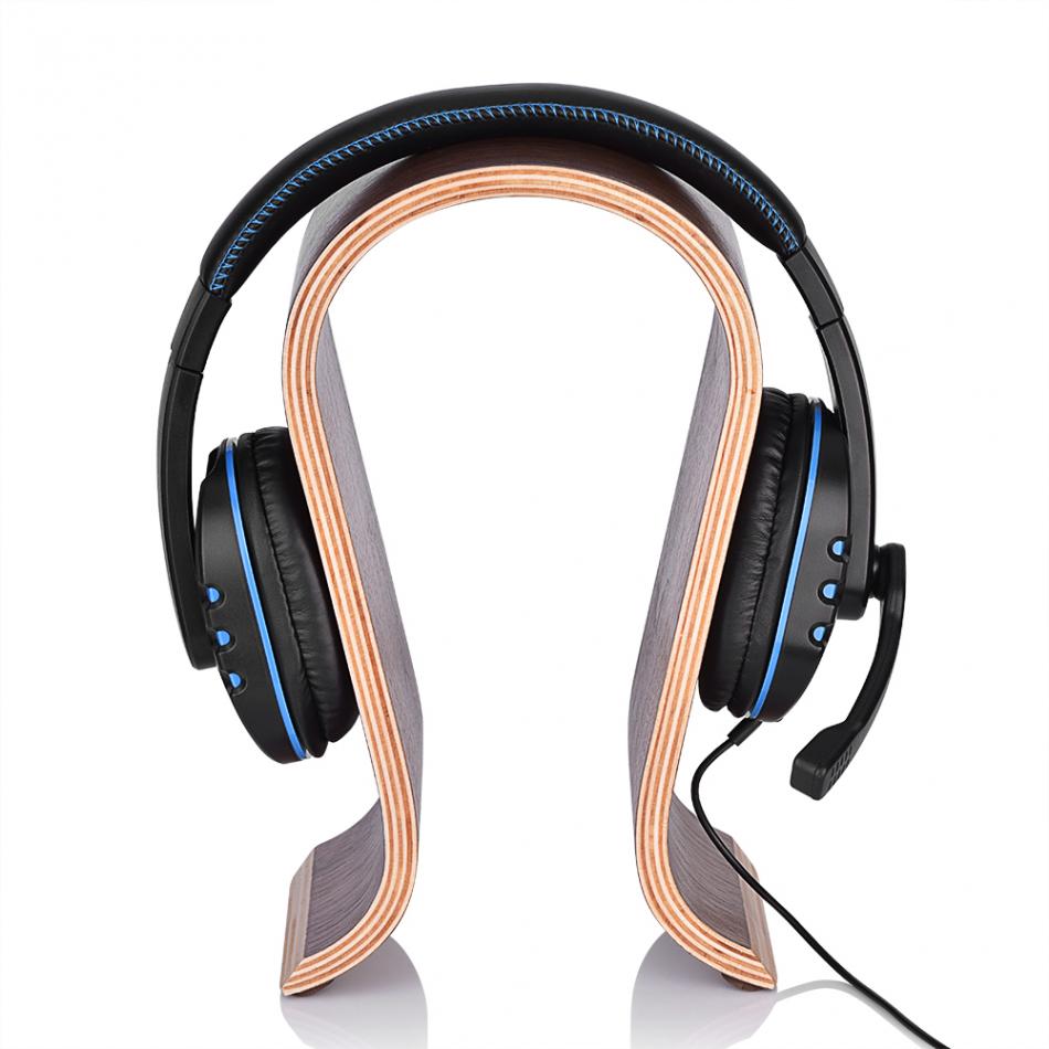 support bois avec casque audio