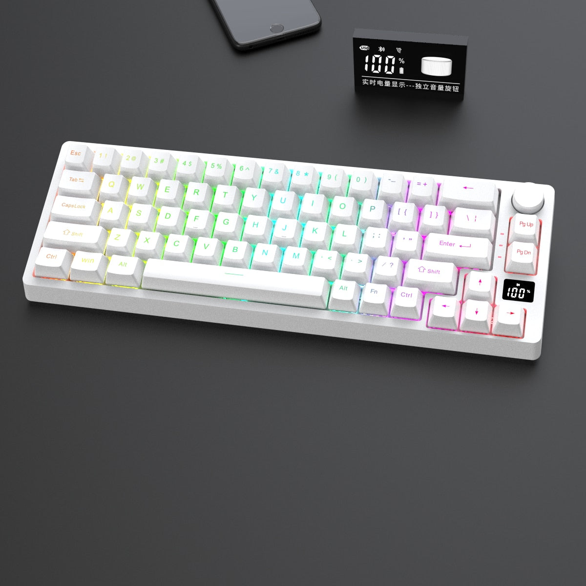 Mechanical Keyboard 68 RGB Bluetooth RF 2.4G Wheel