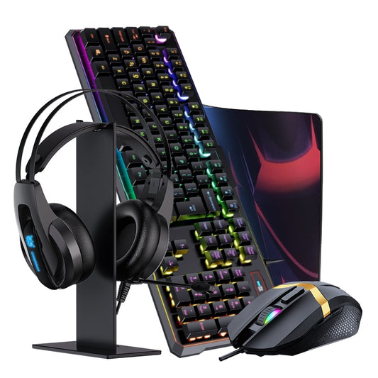 kit gaming avec clavier casque souris tapis support