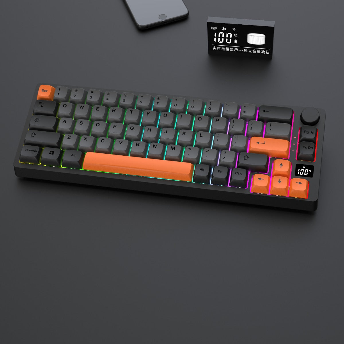 Mechanical Keyboard 68 RGB Bluetooth RF 2.4G Wheel