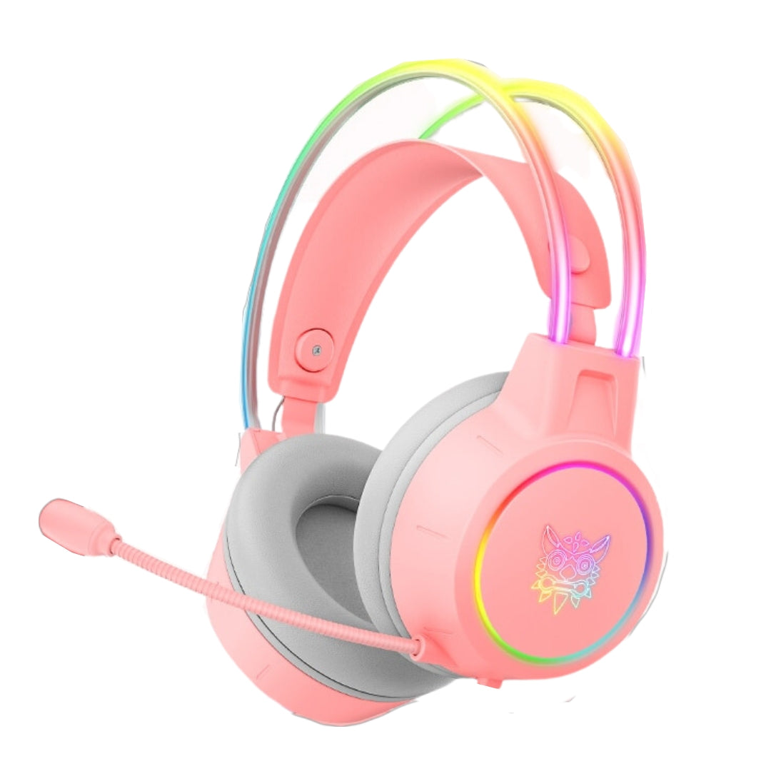 casque gaming rgb rose avec micro